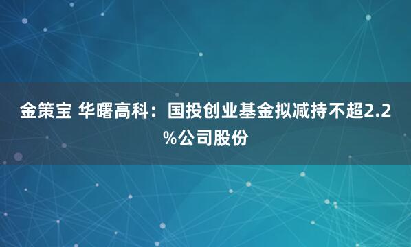 金策宝 华曙高科：国投创业基金拟减持不超2.2%公司股份